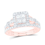 10kt Rose Gold Princess Diamond Square Bridal Wedding Ring Band Set 7/8 Cttw