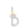 10kt Yellow Gold Mens Baguette Diamond Crown D Letter Charm Pendant 3/4 Cttw