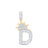 10kt Yellow Gold Mens Baguette Diamond Crown D Letter Charm Pendant 3/4 Cttw