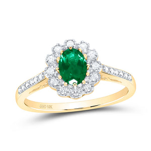 10kt Yellow Gold Womens Oval Synthetic Emerald Diamond Solitaire Ring 7/8 Cttw