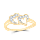 10kt Yellow Gold Womens Round Diamond Double Heart Ring 1/20 Cttw