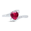 Sterling Silver Womens Heart Synthetic Ruby Solitaire Diamond Ring 1 Cttw