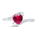 Sterling Silver Womens Heart Synthetic Ruby Solitaire Diamond Ring 1 Cttw