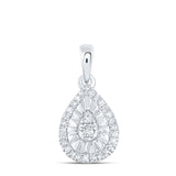 Sterling Silver Womens Round Diamond Teardrop Pendant 1/8 Cttw