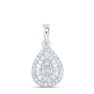 Sterling Silver Womens Round Diamond Teardrop Pendant 1/8 Cttw