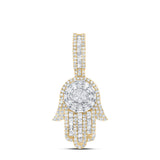 10kt Yellow Gold Mens Baguette Diamond Hamsa Charm Pendant 1-5/8 Cttw