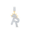 10kt Yellow Gold Mens Baguette Diamond Crown R Letter Charm Pendant 3/4 Cttw