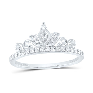 10kt White Gold Womens Round Diamond Crown Tiara Band Ring 1/5 Cttw