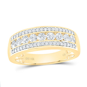 14kt Yellow Gold Mens Round Diamond Triple Row Band Ring 1 Cttw