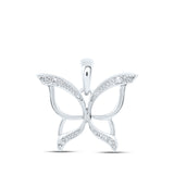 10kt White Gold Womens Round Diamond Butterfly Bug Wings Pendant .03 Cttw