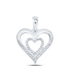 Sterling Silver Womens Round Diamond Heart Pendant 1/10 Cttw