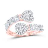 10kt Rose Gold Womens Baguette Diamond Cuff Bypass Heart Ring 5/8 Cttw