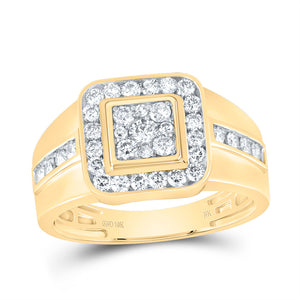 10kt Yellow Gold Mens Round Diamond Square Ring 1 Cttw