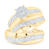 14kt Yellow Gold His Hers Round Diamond Cluster Matching Wedding Set 1 Cttw