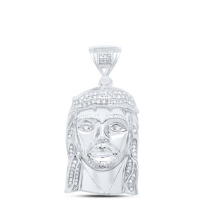 Sterling Silver Mens Round Diamond Jesus Face Charm Pendant 1/4 Cttw