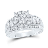 Sterling Silver Round Diamond Cluster Bridal Wedding Engagement Ring 1 Cttw
