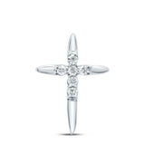 10kt White Gold Womens Round Diamond Cross Pendant 1/10 Cttw