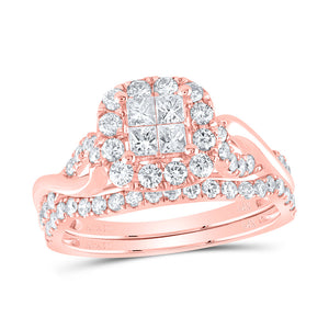 14kt Rose Gold Princess Diamond Halo Bridal Wedding Ring Band Set 1 Cttw