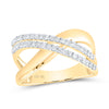 10kt Yellow Gold Womens Round Diamond Crossover Band Ring 3/8 Cttw