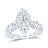 10kt White Gold Round Diamond Marquise-shape Bridal Wedding Ring Band Set 1 Cttw