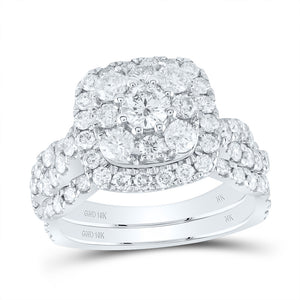 10kt White Gold Round Diamond Halo Bridal Wedding Ring Band Set 2 Cttw
