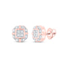 10kt Rose Gold Womens Round Diamond Rounded Square Earrings 1/12 Cttw