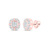 10kt Rose Gold Womens Round Diamond Rounded Square Earrings 1/12 Cttw