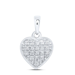 10kt White Gold Womens Round Diamond Heart Pendant 1/20 Cttw