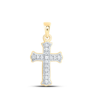 10kt Yellow Gold Womens Round Diamond Cross Pendant 1/12 Cttw