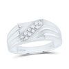 Sterling Silver Mens Round Prong-set Diamond Diagonal Double Row Band Ring 1/10 Cttw