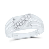 Sterling Silver Mens Round Prong-set Diamond Diagonal Double Row Band Ring 1/10 Cttw