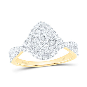 14kt Yellow Gold Pear Diamond Tear Halo Bridal Wedding Engagement Ring 1 Cttw