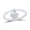 10kt White Gold Womens Round Diamond Heart Dangle Stackable Band Ring 1/10 Cttw