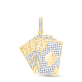 10kt Yellow Gold Mens Round Diamond Royal Flush Charm Pendant 5/8 Cttw