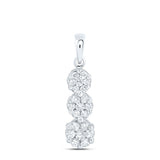 14kt White Gold Womens Round Diamond Triple Flower Cluster Pendant 1/2 Cttw