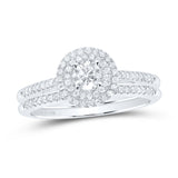 14kt White Gold Round Diamond Halo Bridal Wedding Ring Band Set 1/2 Cttw