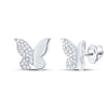 10kt White Gold Womens Round Diamond Butterfly Earrings 1/8 Cttw