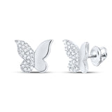 10kt White Gold Womens Round Diamond Butterfly Earrings 1/8 Cttw