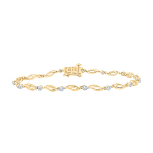 10kt Yellow Gold Womens Round Diamond Twist Link Bracelet 1/4 Cttw