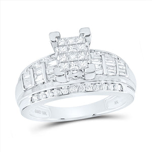 10kt White Gold Princess Diamond Cluster Bridal Wedding Engagement Ring 7/8 Cttw