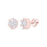 10kt Rose Gold Womens Round Diamond Flower Cluster Earrings 1/4 Cttw