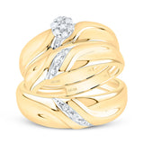 Yellow-tone Sterling Silver His Hers Round Diamond Matching Wedding Set 1/6 Cttw