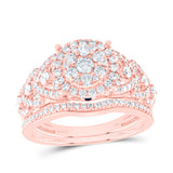 14kt Rose Gold Round Diamond Bridal Wedding Ring Band Set 1 Cttw