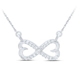 Sterling Silver Womens Round Diamond Infinity Double Heart Pendant Necklace 1/5 Cttw