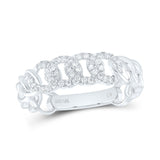 10kt White Gold Womens Round Diamond Cuban Link Stackable Band Ring 1/6 Cttw