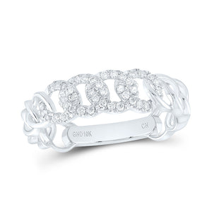 10kt White Gold Womens Round Diamond Cuban Link Stackable Band Ring 1/6 Cttw