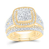 10kt Yellow Gold Round Diamond Square Bridal Wedding Ring Band Set 1-3/4 Cttw