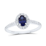 10kt White Gold Womens Oval Synthetic Blue Sapphire Solitaire Ring 3/4 Cttw
