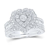 10kt White Gold Round Diamond Heart Bridal Wedding Ring Band Set 1-1/2 Cttw