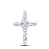 10kt White Gold Womens Round Diamond Cross Pendant 1/10 Cttw